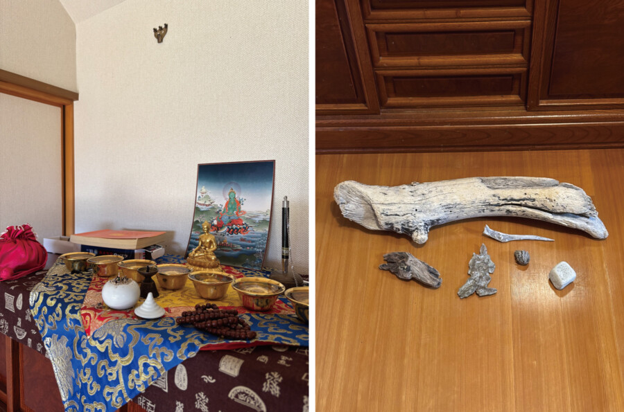 モンファンの祭壇。滞在中に彼女が拾ってきた自然の記録が増えていった。